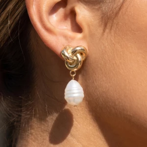 Love Knot Post With Baroque Pearl Drop Earrings