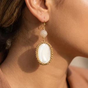 Crochet Shell Stone Drop Earrings