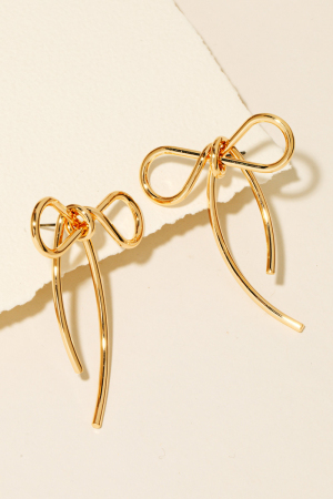 Solid Metallic Wire Ribbon Bow Stud Earrings