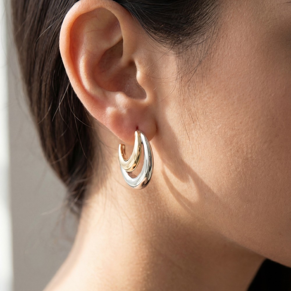 Two Tone Crescent Hoop Earrings
