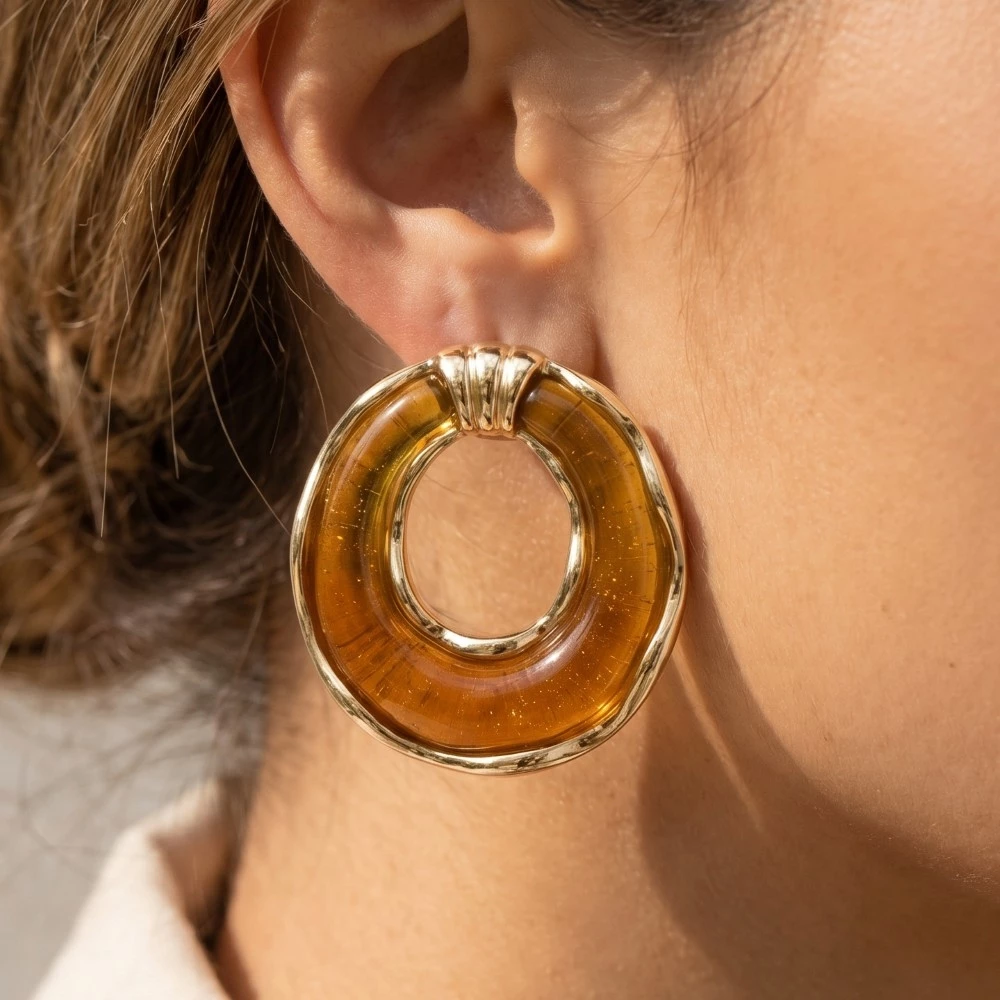 Warped Resin Hoop Stud Drop Earrings