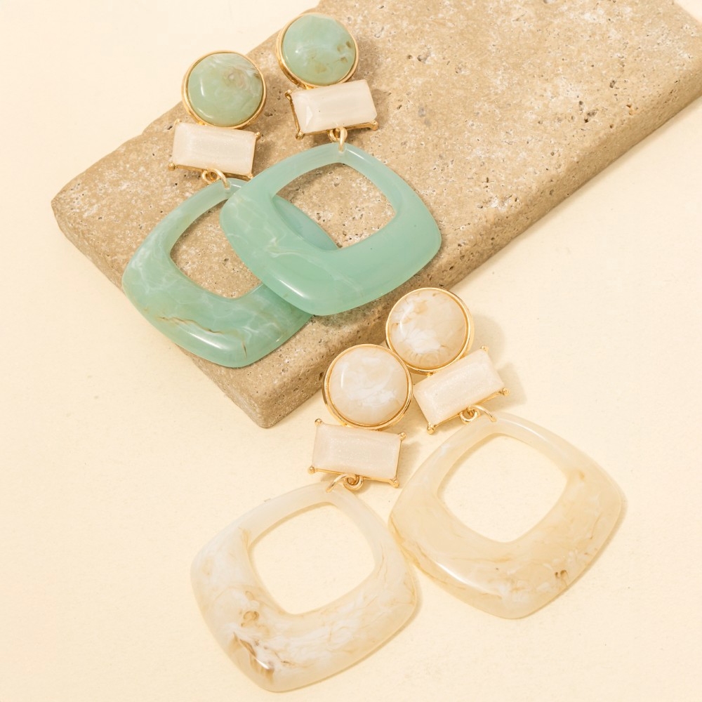 Tiered Marble Resin Shapes Dangle Earrings