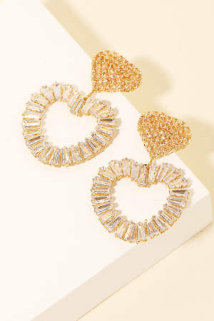 Cubic Zirconia Studded Double Heart Earrings