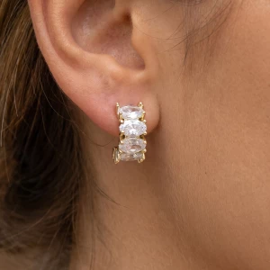 Four Stone Oval Cz Huggie Hoop Earrings