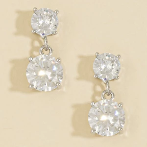 Double Round Cz Drop Earrings