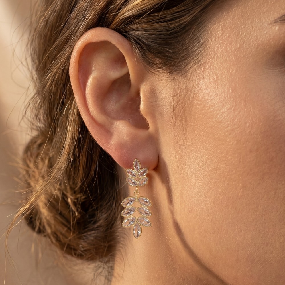 Faceted Oval Cz Fern Dangle Earrings