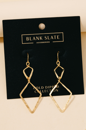 Gold Dipped Hammered Double Diamond Dangle Earrings