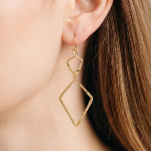 Sterling Silver Double Diamond Frame Drop Earrings