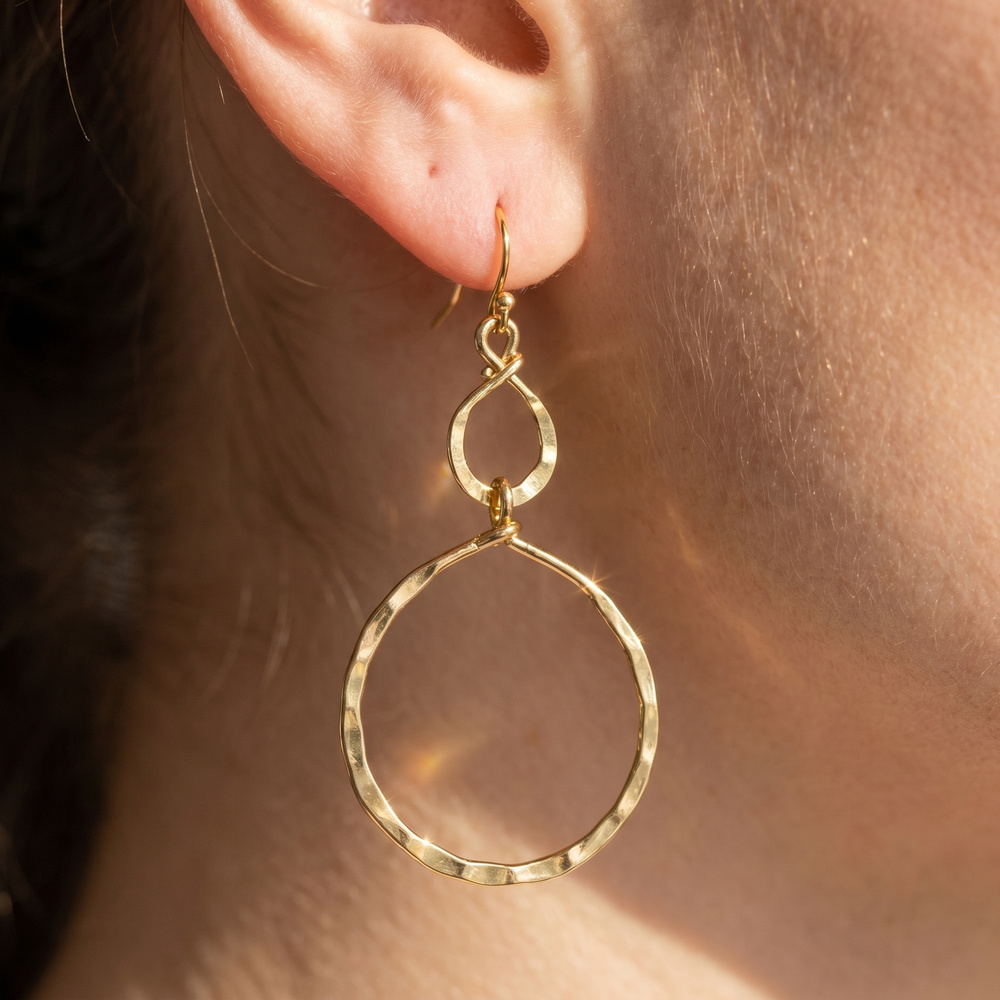 Gold Dipped Hammered Infinity Twist Drop Earrings