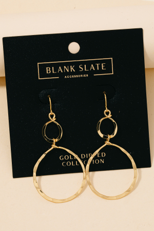 Gold Dipped Hammered Double Hoop Dangle Earrings