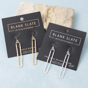 Gold Dipped Hammered Open Rectangle Drop Earrings