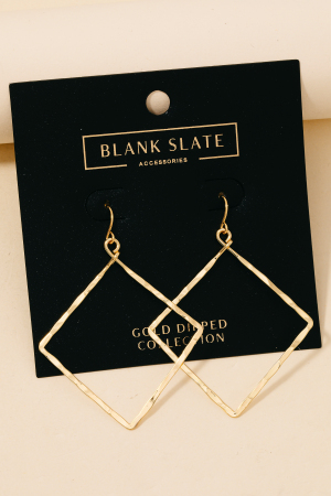Gold Dipped Hammered Square Dangle Earrings