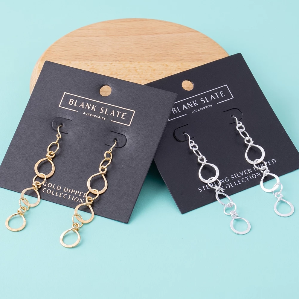 Hammered Open Circle Link Chain Drop Earrings