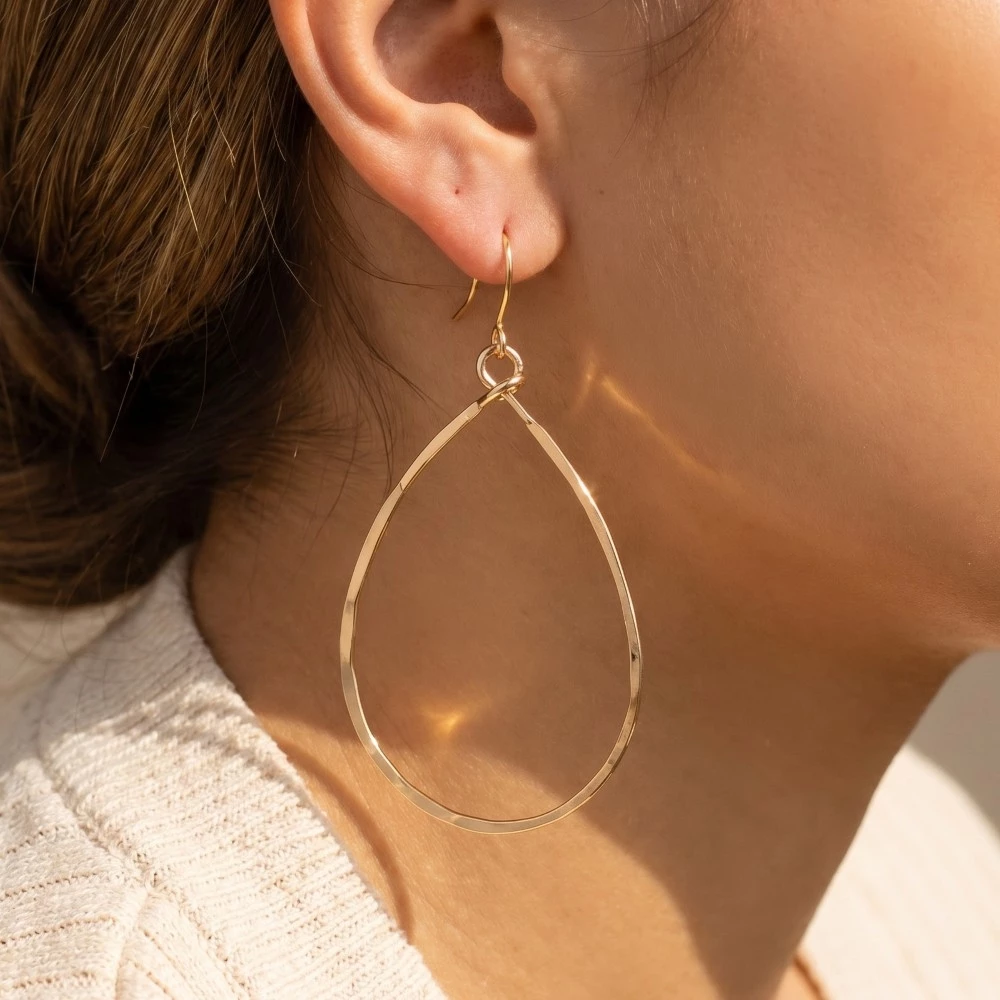 Handmade Thin Teardrop Cutout Earrings