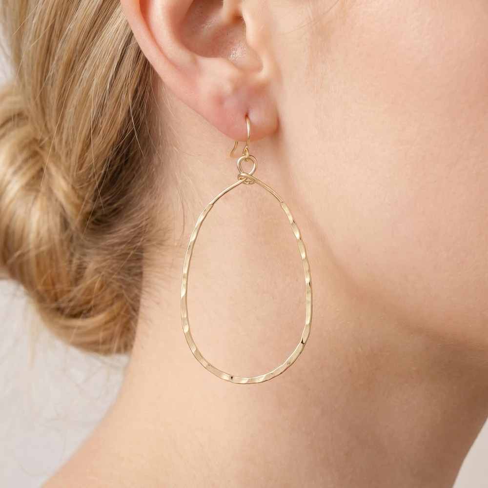 Gold Dipped Hammered Open Teardrop Frame Earrings