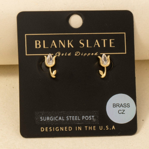 Gold Dipped Cz Teardrop Tulip Stud Earrings