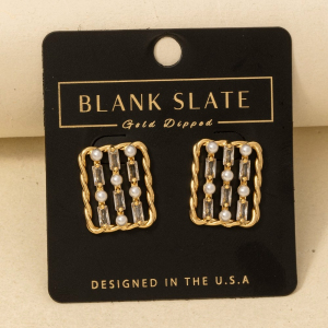 Twisted Rope Cz Studded Rectangle Earrings