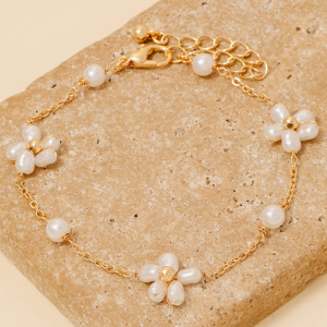 Pearl Beaded Flower Chain Bracelet