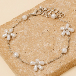Pearl Beaded Flower Chain Bracelet