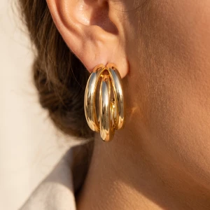 Chunky Triple Tube Open Hoop Earrings