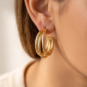 Slim Triple Row Open Hoop Earrings