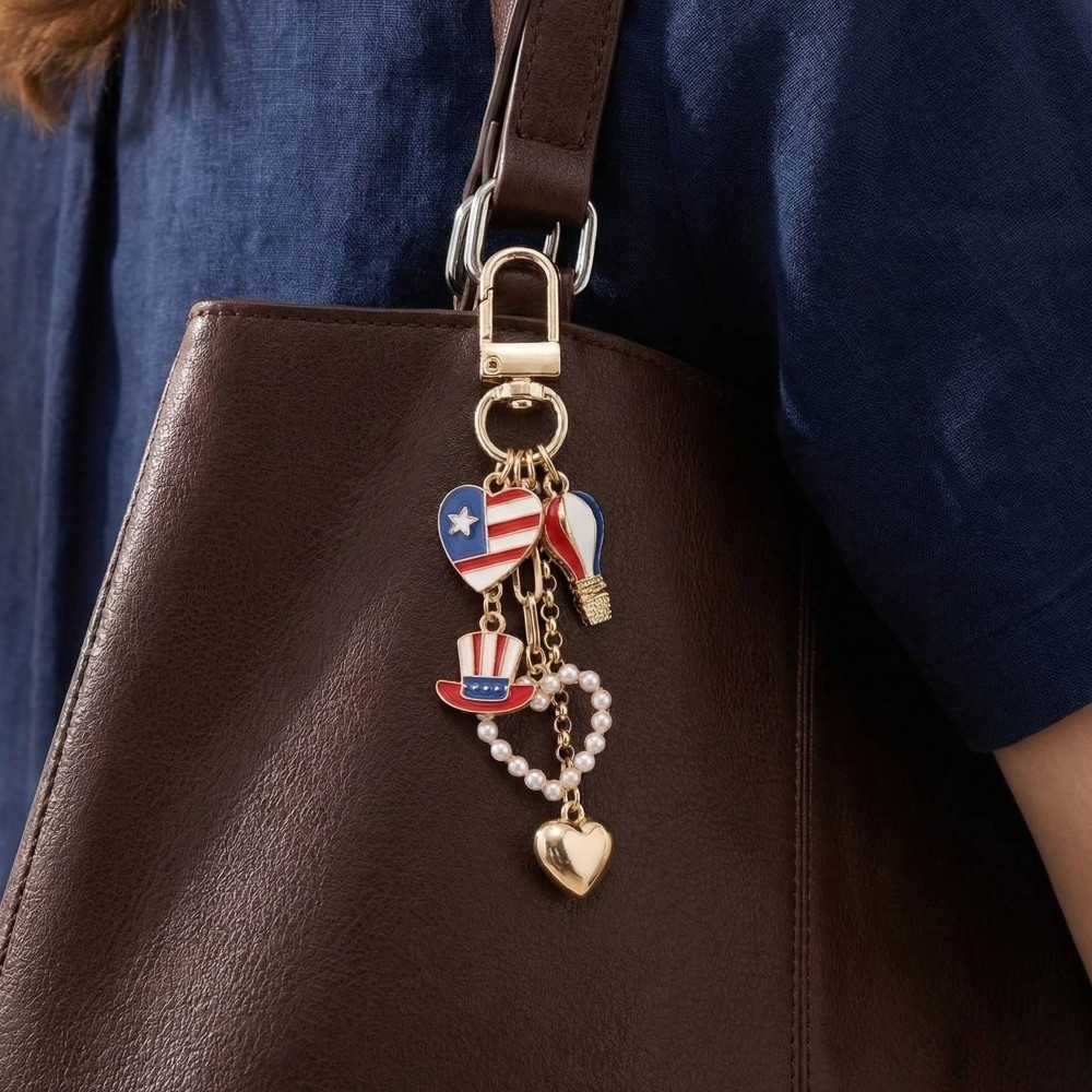 Enamel Usa Pearl Heart And Hat Bag Charms