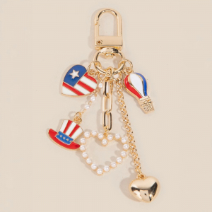 Enamel Usa Pearl Heart And Hat Bag Charms