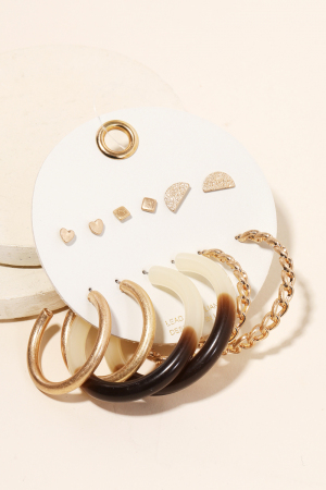 Assorted Acetate Chain Hoop Earrings Set