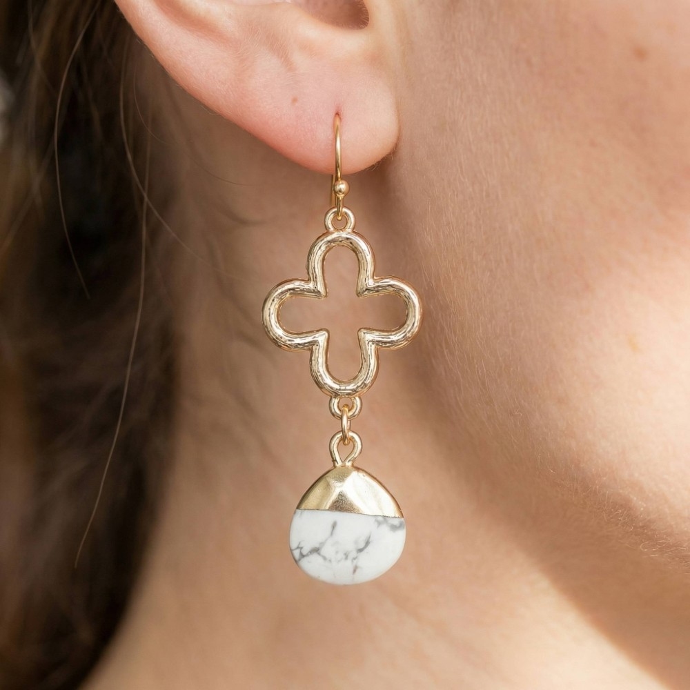 Clover And Stone Charm Dangle Earrings