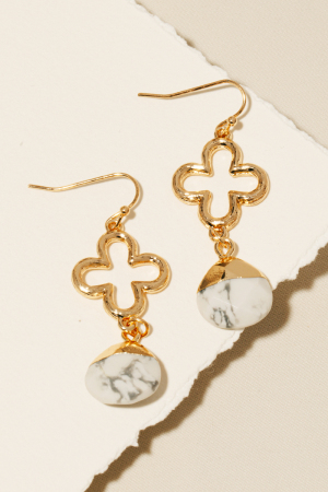 Clover And Stone Charm Dangle Earrings