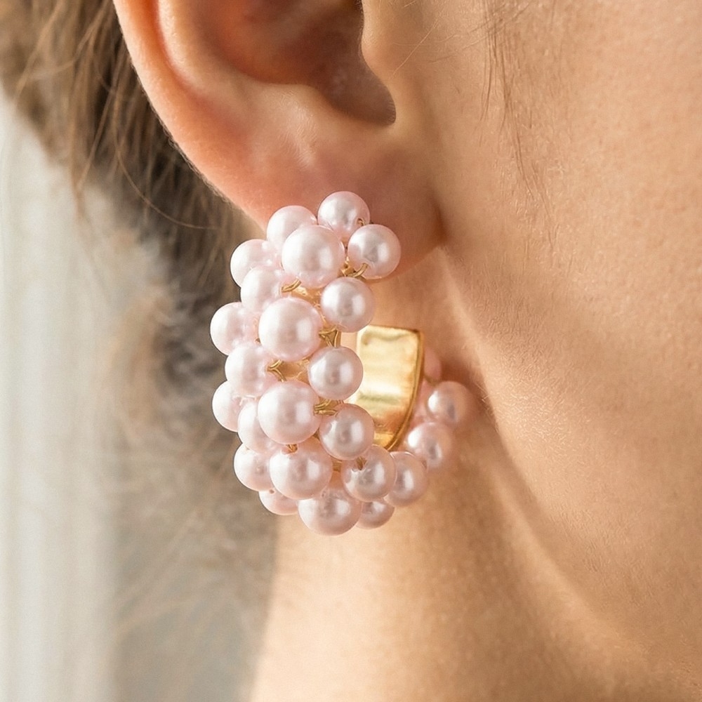 Cluster Pearl Studded Hoop Earrings