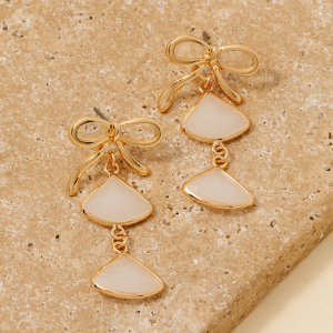 Faceted Gems Dangle Ribbon Bow Stud Earrings