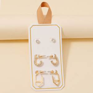 Mixed Pave Hoop And Stud Earrings Set