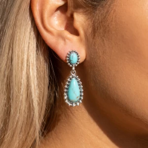 Turquoise Teardrop Double Stone Drop Earrings