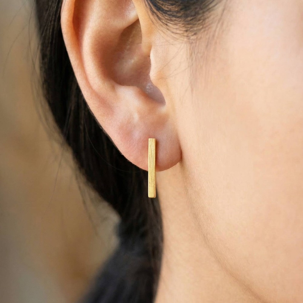 Gold Dipped Dainty Bar Stud Earrings