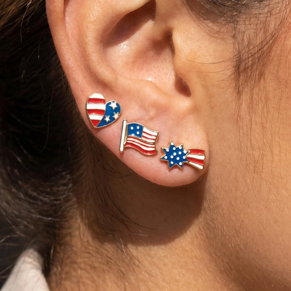 Mixed American Theme Epoxy Stud Earrings