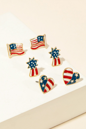 Mixed American Theme Epoxy Stud Earrings
