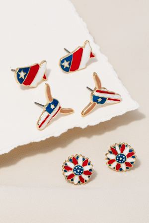 Patriotic Western Theme Stud Earrings Set