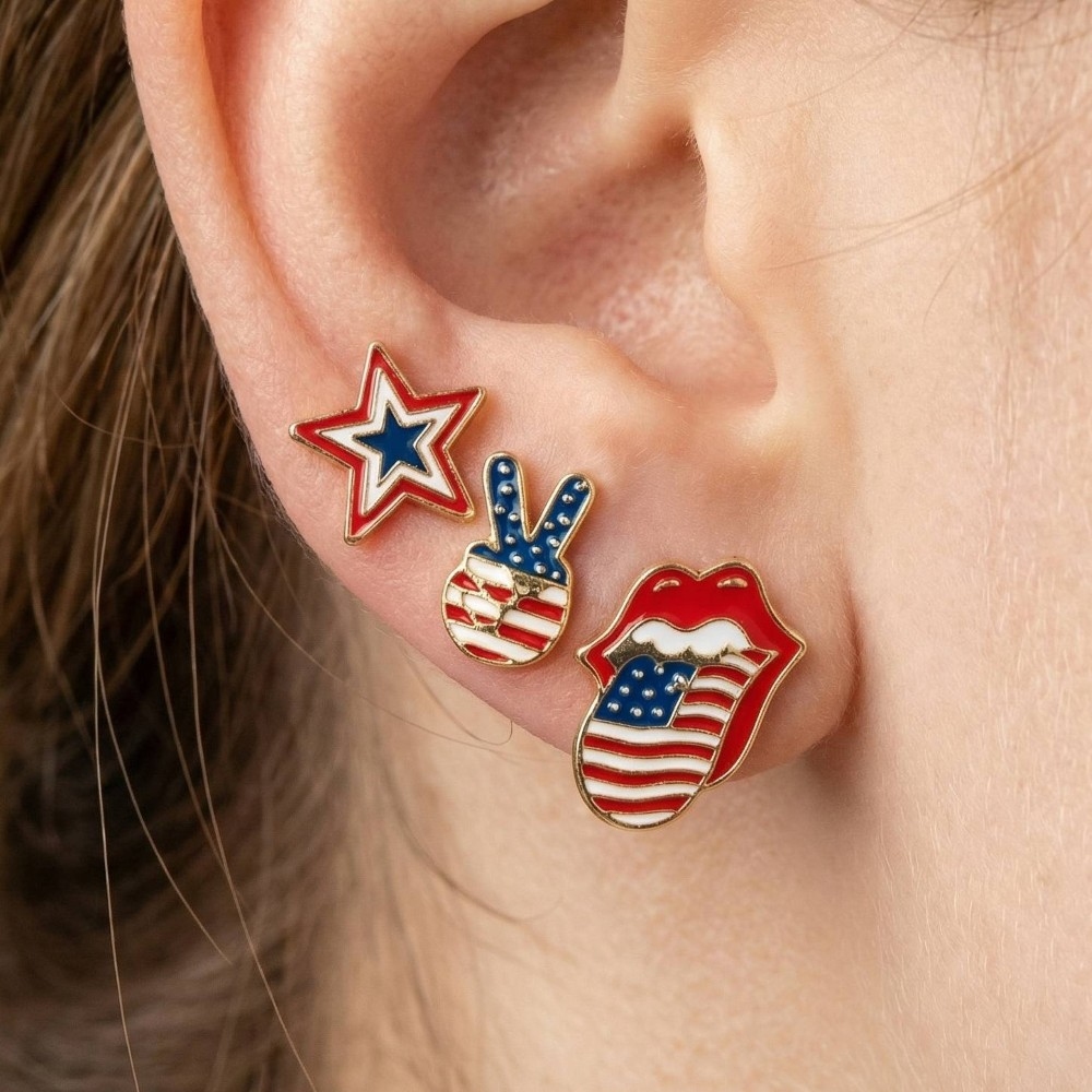 Assorted American Theme Epoxy Stud Earrings