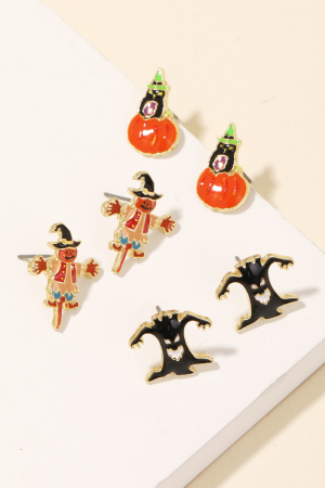 Mixed Halloween Scare Crow Stud Earrings Set