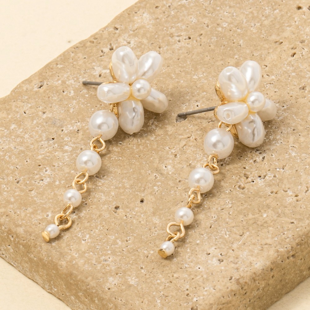 Flower Pearl Drop Earrings