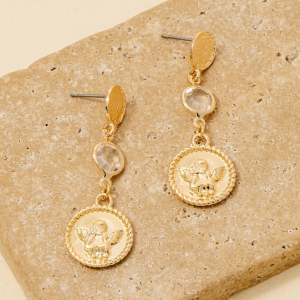 Cherub Coin And Gem Link Dangle Earrings