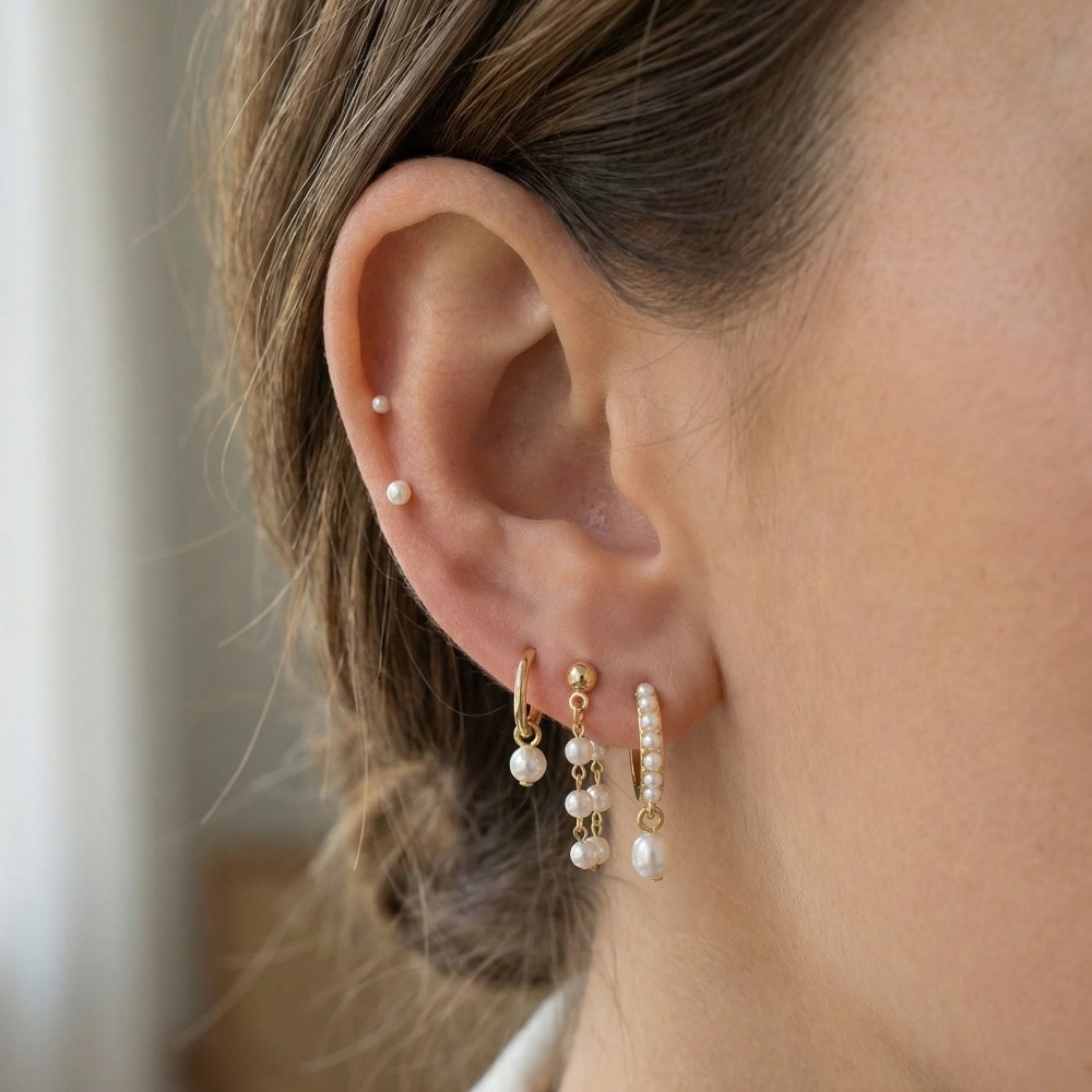 Mixed Pearl Stud And Hoop Earrings Set