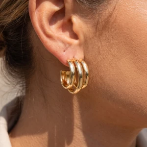 Triple Dome Ridged Hoop Earrings
