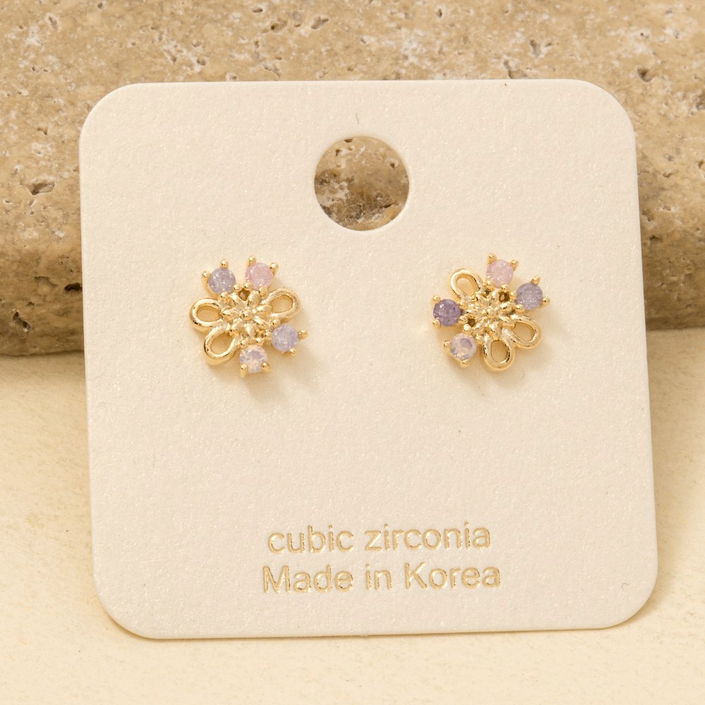 Gold Dipped Mini Cz Flower Stud Earrings