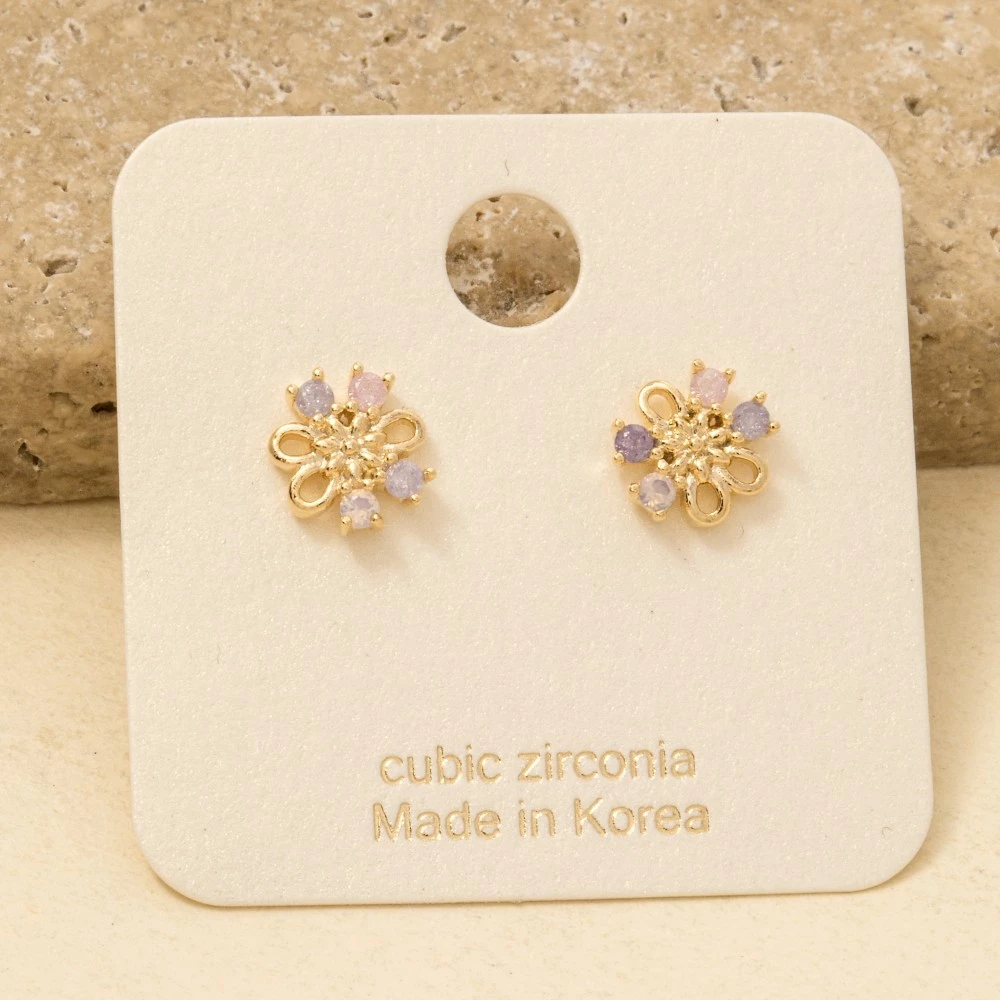 Gold Dipped Mini Cz Flower Stud Earrings