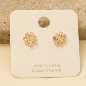 Gold Dipped Mini Cz Flower Stud Earrings