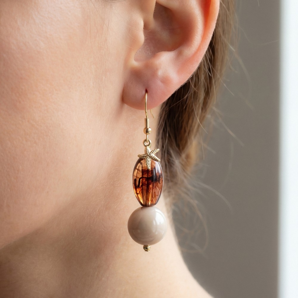 Starfish And Acrylic Beads Dangle Earrings