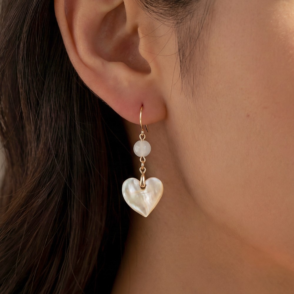 Sea Shell Heart And Glass Bead Dangle Earrings