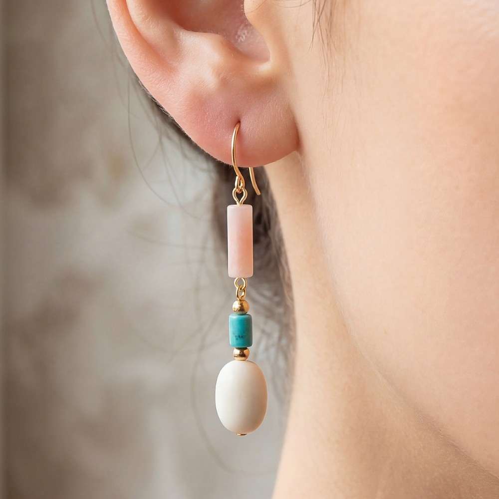 Mixed Ox Horn And Gemstone Beads Dangle Earrings